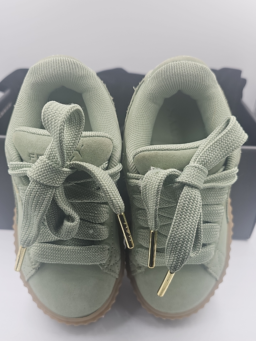 FENTY PUMA Kids Sage Green Casual Sneakers with Gum Sole